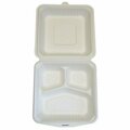 Americareroyal PrimeWare Hinged Container Molded Fiber 3-Comp 8x8x2.5, 100PK HL-83